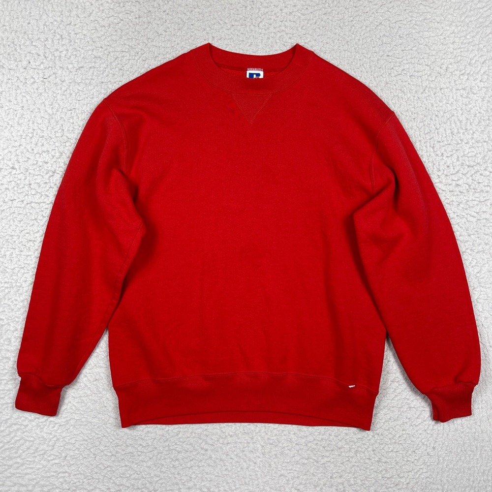 Russell Athletic Sweatshirt Mens L Red Crewneck V Stitch Vintage 90s Streetwear